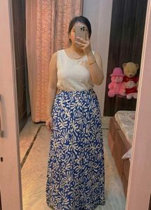 Blue &amp; White Floral Maxi Skirt