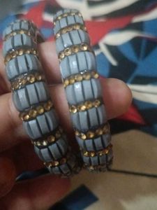 unique Grey &amp; Gold Bangle Set