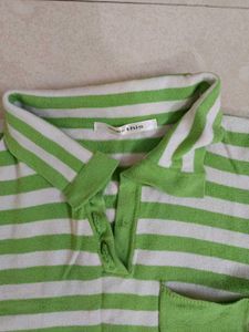 Green &amp; White Striped Polo Shirt