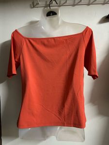 Orange Lace Overlay Top