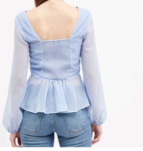 Light Blue Swiss Dot Peplum Top