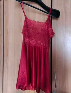 Red Lace Trimmed Slip Dress
