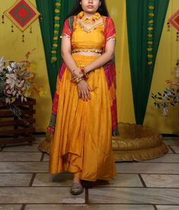 Saree Style Haldi Dress With Umbrella Jacket