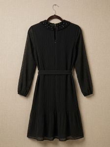 Elegant Black Beaded Collar Dress