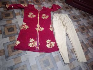 Beautiful Maroon Velvet Kurti with Gold Embroidery