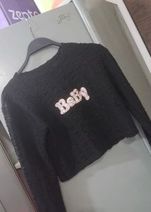 Black Textured "Baby" Crop Top