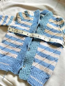 Hand-Knitted Baby Cardigan Blue Striped Sweater 💙