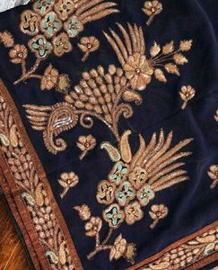 Navy Blue Saree with Embroidered Designer blouse
