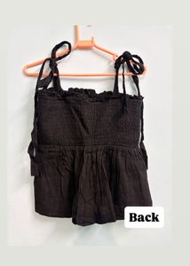 Black Smocked Tie-Strap Top