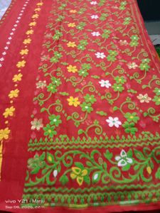 Red Jamdani Floral Saree