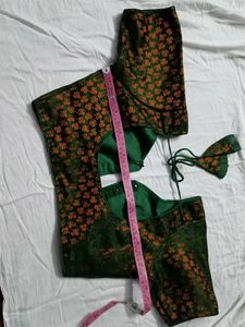 Elegant Green Blouse with Orange golden