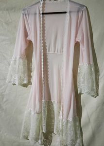 Pink Lace Trim Robe