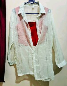 Red Corset Top with White Sheer Shirt
