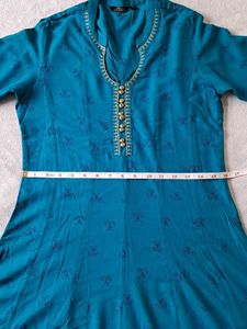 Teal Kurta with Embellished Neckline