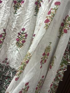 White Floral Print Kurta with Dupatta