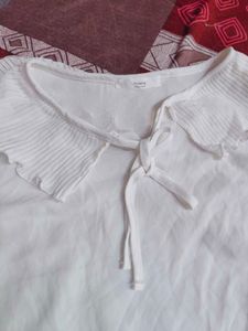 Sheer White Blouse with Ruffle Collar