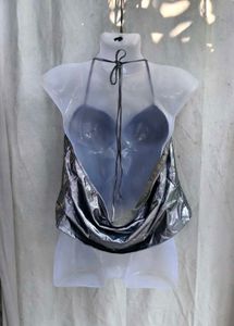 441110. Metallic Halter Neck Crop Top