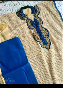 Elegant Kurta Set - Cream &amp; Blue