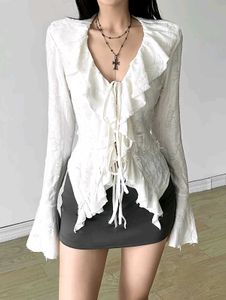 Chic White Ruffle Tie-Front Top