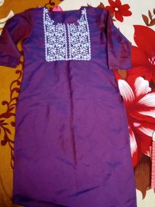 Embroidered Purple Silk kurti