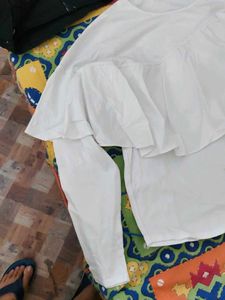 White Ruffle Long Sleeve Top