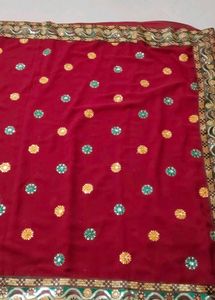 Embellished Red Velvet Saree
