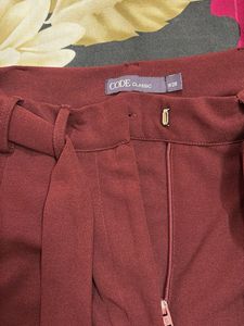 Maroon Belted High-Waist Trousers