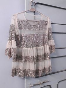 Sparkly Striped Bell Sleeve Top