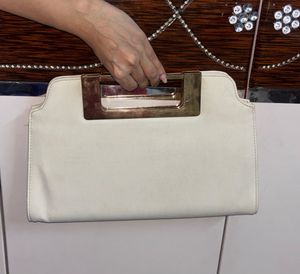 Elegant White Clutch with Gold Handle