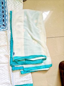 Elegant White &amp; Blue Kurta Set price dropped