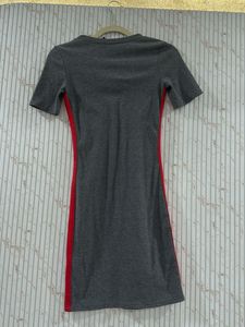 Grey T-shirt Dress with Side Stripes