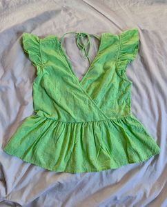 Bright Green Eyelet Peplum Top