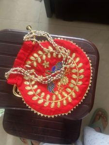 Red Embroidered Clutch Bag