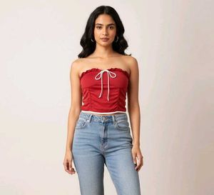 S size Red Ruched Strapless Top