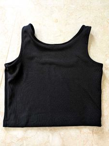 Black Square Neck Ribbed Tank Top