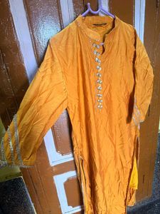 Yellow Kurta Set with Mirror Work