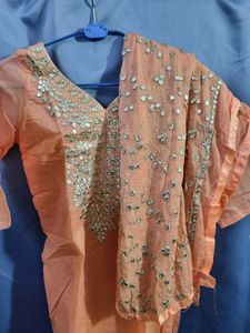 Peach Embellished Kurta Set