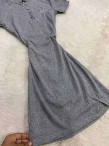 Grey Short Sleeve Button Neck T-Shirt Dress