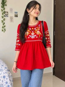 Red Embroidered Kurta