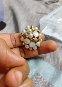 Elegant Adjustable Pearl Stone Anti Tarnisha Ring