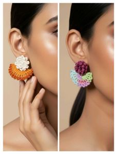(white+ sunshine)Crochet Floral Statement Earrings