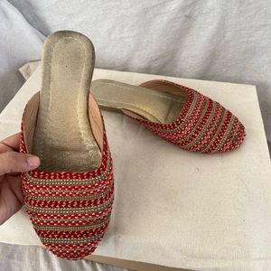 Embellished Red &amp; Gold Mules