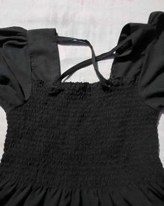 Chic Black Smocked Puff Sleeve Top