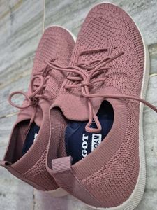 Pink Knit Lace-Up Sneakers