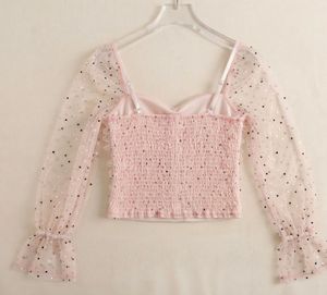 Sheer Polka Dot Ruffled Sleeve Top