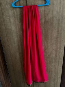 Vibrant Pink Dupatta with Gold Border
