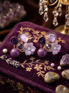 Elegant Purple Flower &amp; Pearl Earrings