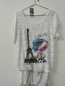 Eiffel Tower Graphic Top with Shiny Earrings.