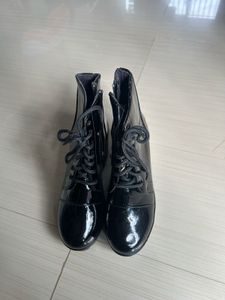 Stylish Black Patent Lace-Up Ankle Boots