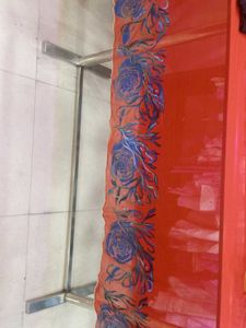 🍒 Red Dupatta with Floral Print